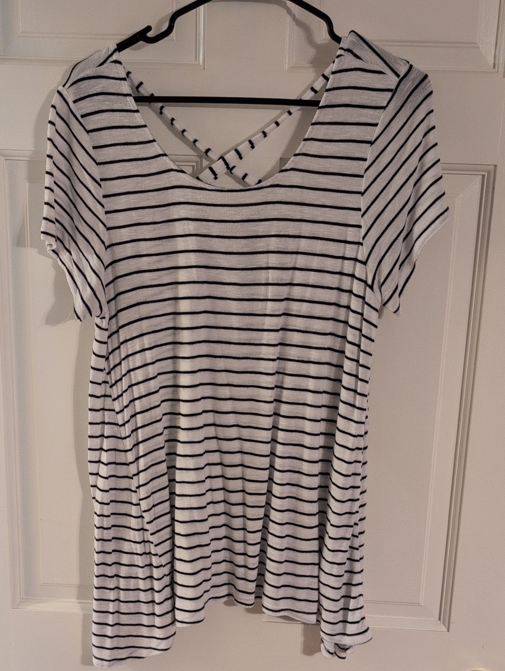Mossimo Supply Co. White Tunic Tee with Black Stripes and Crisscross Back